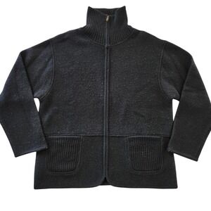 Tally Ho Black Boiled Wool Zip Up Cardigan Sweater Jacket Women's Size Large